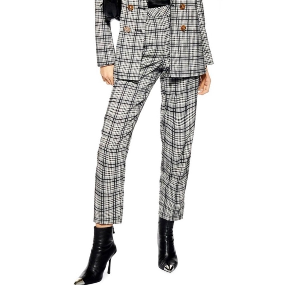 NEW TOPSHOP CHECK PRINT HIGH-WAISTED CIGAR PANTS